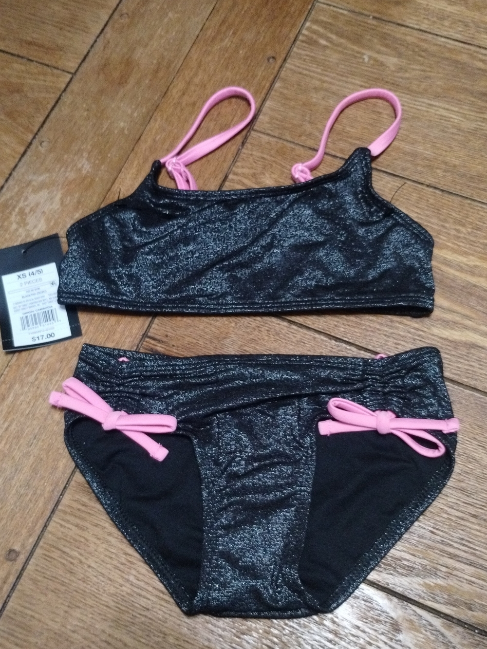 art class Black Shimmer Two-Piece Bikini with Pink Straps